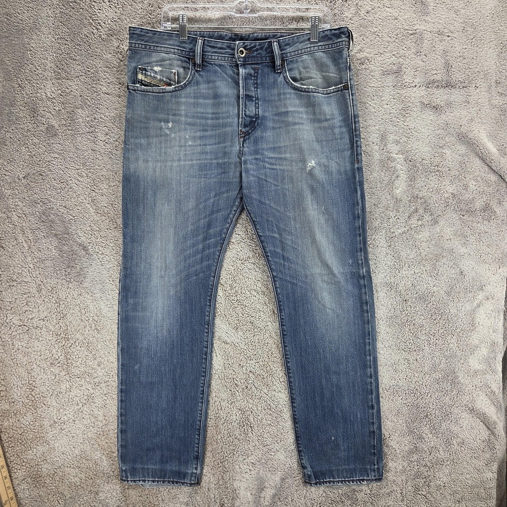 Diesel Jeans Mens 34x32 Blue Buster Regular Slim Tapered Altered Hem 0838B